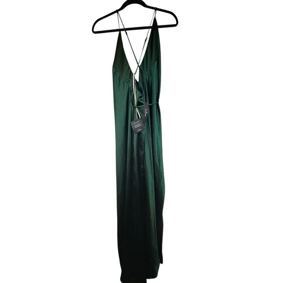 Lulus Fondly Loved Dark Green Satin Wrap Maxi Dress - Size S - Picture 4 of 16